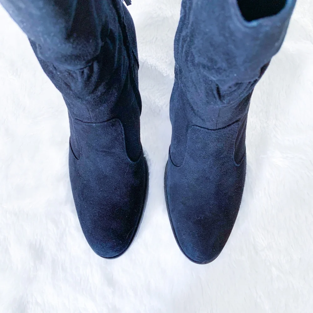 $498 | Loretta Pettinari | Suede Leather Black Ankle Boots Tassel Block Heel 40